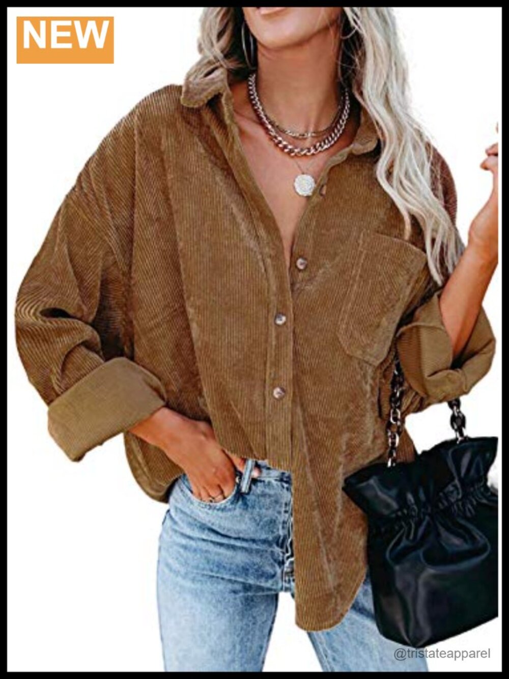 Womens Corduroy Button Down Shirt Long Sleeve Loose Fit Blouse